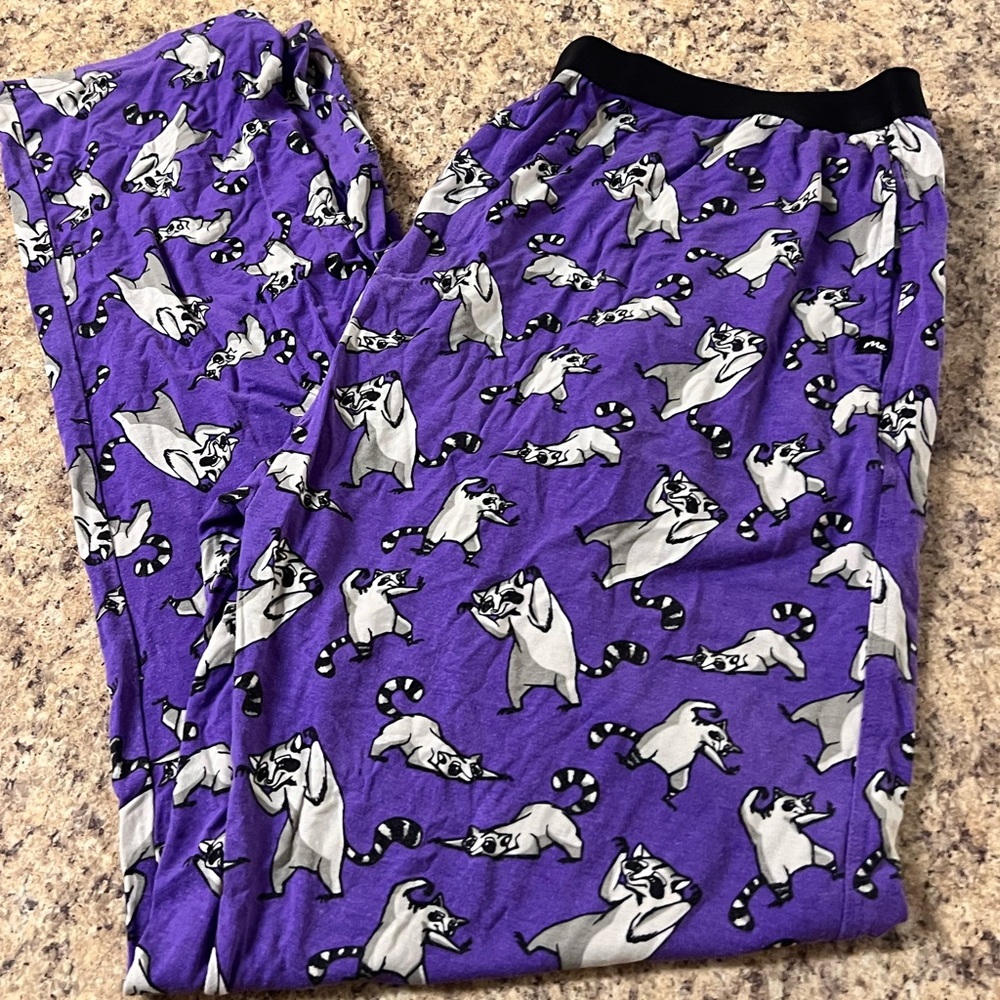 MeUndies Purple mens Pajama lounge pants kung fu Raccoon Print 2x DISCONTINUED
